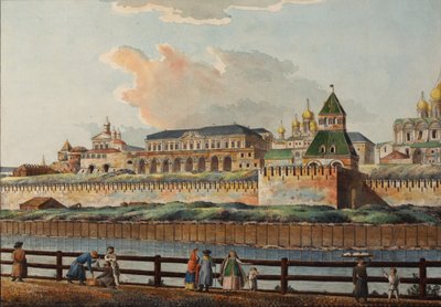 Widok na Zimowy Pałac Kremla z rzeki Moskwy, lata 80. XVIII wieku autorstwa Francesco Camporesi