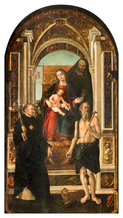 Transept Północny, Ołtarz św. Mikołaja, Madonna Intronizowana z Dzieciątkiem Św. Anna Święci Mikołaj z Tolentino i Hieronima, Francesco Casella 1510 autorstwa Francesco Casella