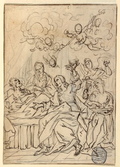 Rysunek, Śmierć św. Józefa, 1880 r. autorstwa Francesco Coghetti