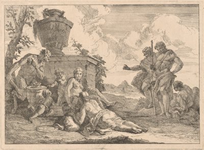Satyr z laską i siedmioma innymi postaciami autorstwa Francesco Fontebasso