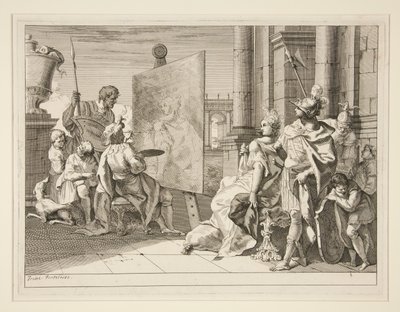 Apelles malujący Campaspe, kochankę Aleksandra Wielkiego, jedną z serii ośmiu grafik (Varii Baccanali et istorie autorstwa Francesco Fontebasso