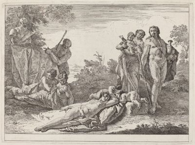 Apollo i nimfy w krajobrazie z popiersiem Pan autorstwa Francesco Fontebasso