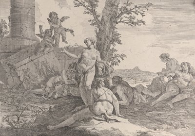 Sześć nimf i dwa putta z Bacchanals i Histories, 1744. autorstwa Francesco Fontebasso