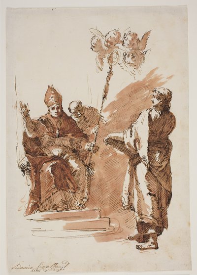 Św. Ludwik siedzący ze św. Janem Ewangelistą stojącym obok niego. Studiuj do ołtarza w Chiesa dell