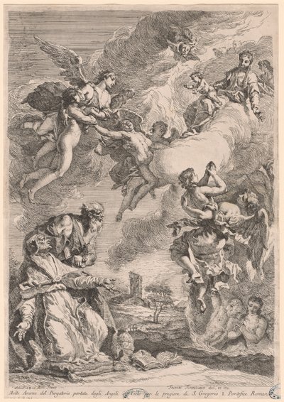 Papież Grzegorz Wielki i św. Wital wstawiają się za duszami czyśćcowymi autorstwa Francesco Fontebasso, after Sebastiano Ricci