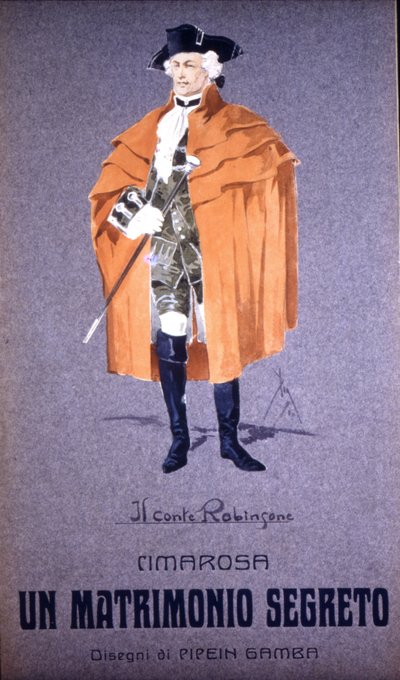 Postać „Hrabia Robinson” w „Sekretnym małżeństwie” Domenico Cimarosa (1749 - 1801). Kostium F. Gamby - Scala z Mediolanu autorstwa Francesco Gamba