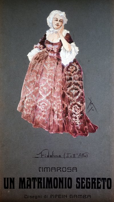 Postać "" Fidalma "" w "" Sekretne małżeństwo "" Domenico Cimarosa (1749 - 1801). Kostium F. Gamby - Scala z Mediolanu autorstwa Francesco Gamba