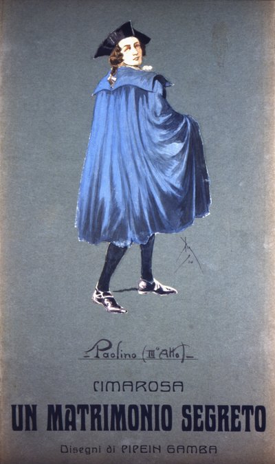 Postać "" Paolino "" w "" Sekretne małżeństwo "" Domenico Cimarosa (1749 - 1801). Kostium F. Gamby - Scala z Mediolanu autorstwa Francesco Gamba