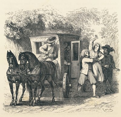 Porwanie Łucji, epizod z Narzeczonego, Alessandro Manzoni (1785-1873), ilustracja Francesco Gonin (1808-1889) do wydania z 1840 r. autorstwa Francesco Gonin
