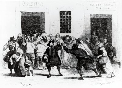 Grabież Piekarni kul, odcinek z Narzeczonego, Alessandro Manzoni (1785-1873), ilustracja Francesco Gonin (1808-1889) wydanie 1840 autorstwa Francesco Gonin