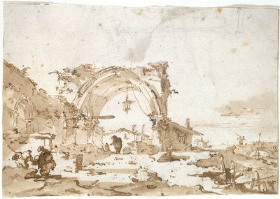 Capriccio ze zrujnowanym gotyckim łukiem autorstwa Francesco Guardi