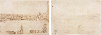 Procesja Triumfalnych Samochodów na Placu św. Marka w Wenecji z okazji wizyty Conti del Nord (recto) Trzy szkice łuków (verso) autorstwa Francesco Guardi