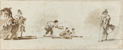 Elegancka para, gęsi i dżentelmen [recto] autorstwa Francesco Guardi