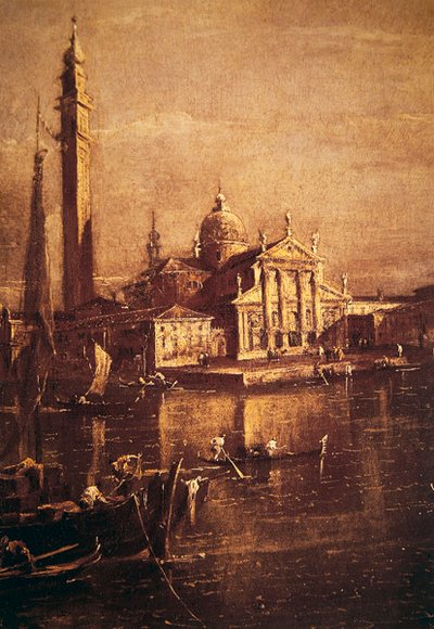 Kościół San Giorgio i Campanile, fragment Zagłębia Placu Świętego Marka, ok.1774 autorstwa Francesco Guardi