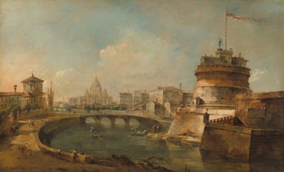 Fantazyjny widok na Zamek Świętego Anioła, Rzym, ok. 1930 r. 1785. autorstwa Francesco Guardi