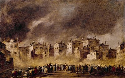 Pożar w magazynie ropy w San Marcuola, 1790 autorstwa Francesco Guardi