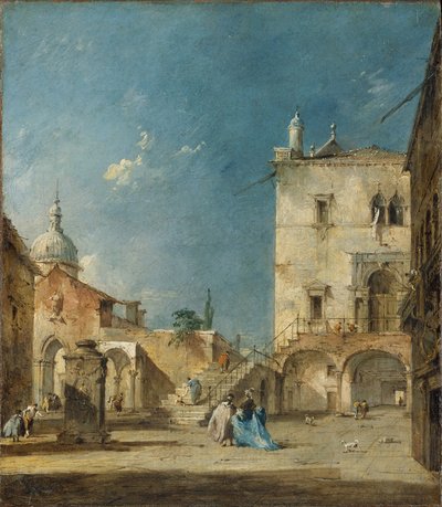 Wyimaginowany widok na plac wenecki lub Campo, ok. 1780 autorstwa Francesco Guardi