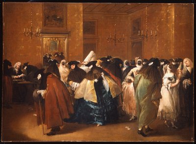 Panie i Panowie w strojach karnawałowych w Ridotto, Wenecja autorstwa Francesco Guardi