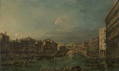 Regaty na Canale Grande, w pobliżu mostu Rialto, Wenecja autorstwa Francesco Guardi