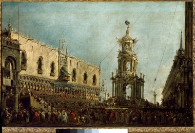 Doża Wenecji uczestniczy we wtorkowych obchodach Ostatki na Piazzetta di San Marco (olej na płótnie) autorstwa Francesco Guardi