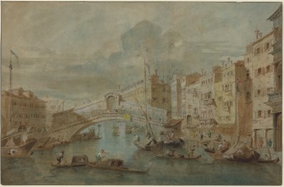 Widok na most Rialto, Wenecja autorstwa Francesco Guardi