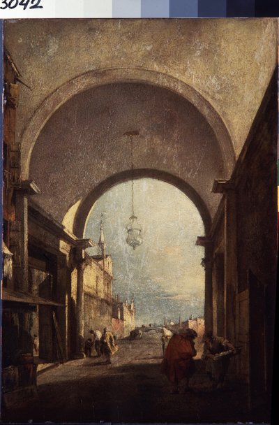 Widok na Wenecję (widok na miasto). Obraz Francesco Guardi (1712-1793), ok. 1770. Olej na drewnie. Sztuka wenecka w stylu rokoko. Ermitaż w Petersburgu. autorstwa Francesco Guardi