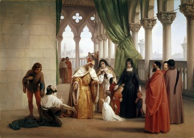 Dwóch Foscari: Francesco Foscari, Doża Wenecji wygnający swojego syna Jacopo pod zarzutem zdrady w korespondencji na wygnaniu (olej na płótnie, ok. 1852) autorstwa Francesco Hayez
