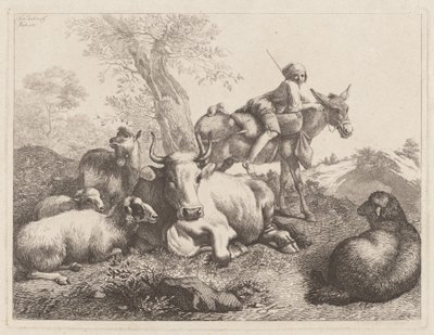 Chłopiec na osiołku czuwający nad grupą zwierząt, 1763. autorstwa Francesco Londonio