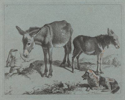 Osioł ze swoim źrebakiem, psem i chłopem, 17621763. autorstwa Francesco Londonio