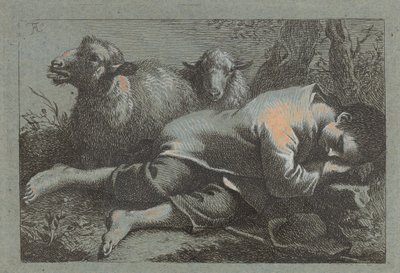 Chłop śpi obok dwóch owiec, 17581759. autorstwa Francesco Londonio