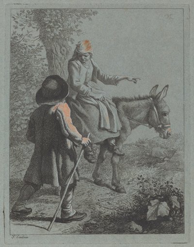 Chłopka na osiołku i chłop. autorstwa Francesco Londonio