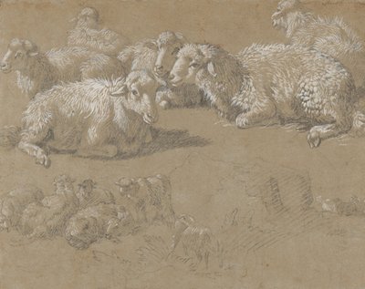 Leżąca owca w krajobrazie, 1759-82. autorstwa Francesco Londonio