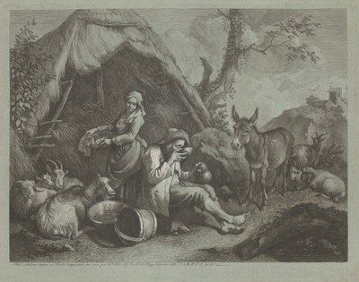 Siedzący staruszek i kobieta z koszem jaj autorstwa Francesco Londonio