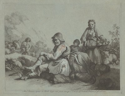 Siedzący pasterz i wieśniaczka z koszem, 17591782. autorstwa Francesco Londonio