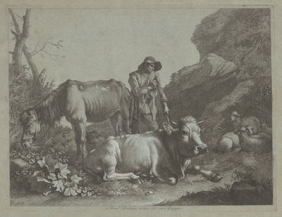 Pasterz odpoczywający na lasce ze starym koniem i leżącym bykiem, po 1767 r. autorstwa Francesco Londonio