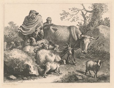Pasterz w pelerynie prowadzący stado, po 1776 r. autorstwa Francesco Londonio