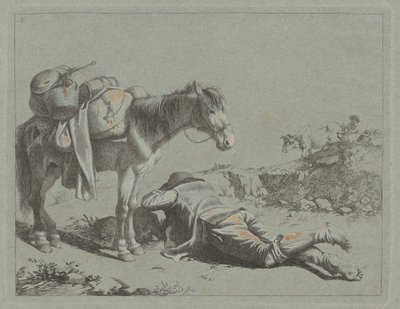 Pasterz w spoczynku w pobliżu jucznego konia, 1762. autorstwa Francesco Londonio