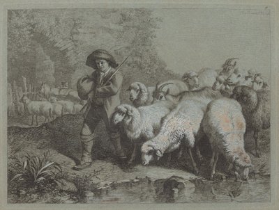 Pasterz z workiem prowadzący stado, 1763. autorstwa Francesco Londonio
