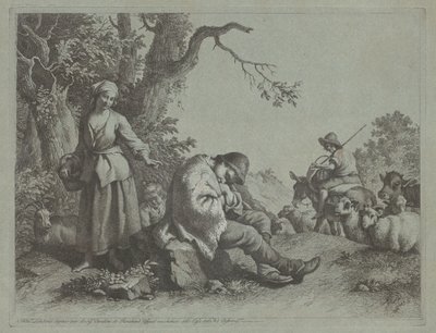 Śpiący pasterz i kobieta z dzieckiem, 17591782. autorstwa Francesco Londonio