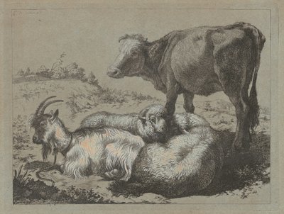 Stojący wół, dwie owce i koza, ok. godz. 1762. autorstwa Francesco Londonio