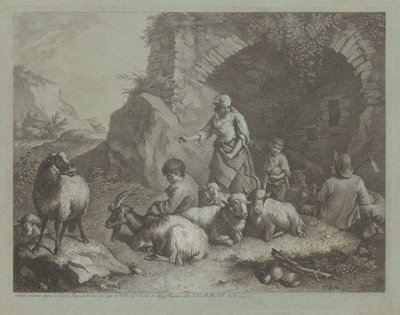 Kobieta, pasterze i owce w pobliżu łuku, 17591782. autorstwa Francesco Londonio