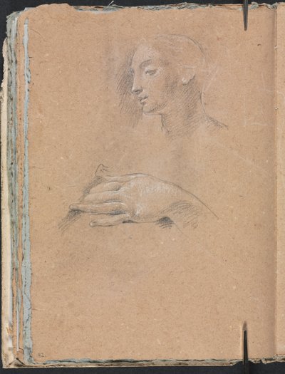 Szkicownik Verona: Głowa kobiety i lewa strona, strona 42, 1760. autorstwa Francesco Lorenzi