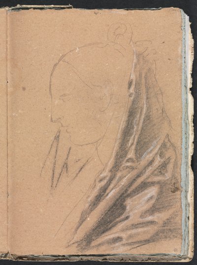 Szkicownik Verona: Głowa kobiety z draperią strona 81, 1760. autorstwa Francesco Lorenzi