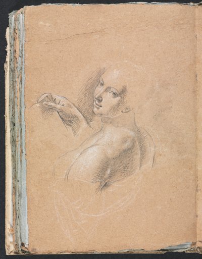 Szkicownik Verona: Akt kobiety patrzący przez lewe ramię, strona 74, 1760. autorstwa Francesco Lorenzi