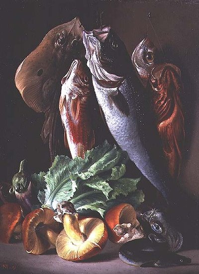 Martwa natura z rybami autorstwa Francesco Malacrea