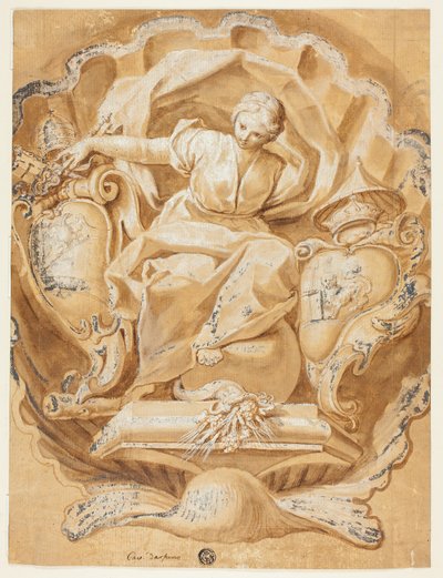 Figura alegoryczna z herbami Aleksandra VIII (Ottoboni) i herbami papiestwa autorstwa Francesco Mancini