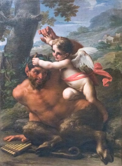 Walka Kupidyna z Panem (olej na płótnie) autorstwa Francesco Mancini