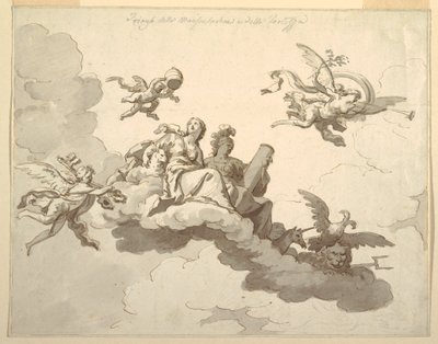 Rysunek, projekt malowanego sufitu: Triumf łagodności i siły, ok. 1780 r. autorstwa Francesco Manno