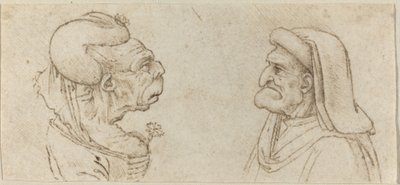 Dwie groteskowe głowy autorstwa Francesco Melzi after Leonardo da Vinci