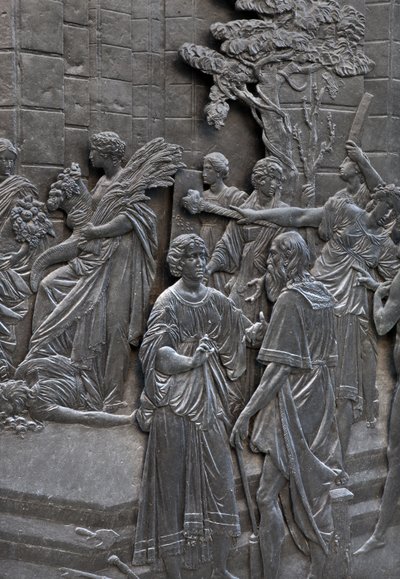 Podstawa przedstawiająca Alessandro Farnese przyjmująca ambasadorów angielskiej królowej Elżbiety, szczegół posągu Alessandro Farnese autorstwa Francesco Mochi